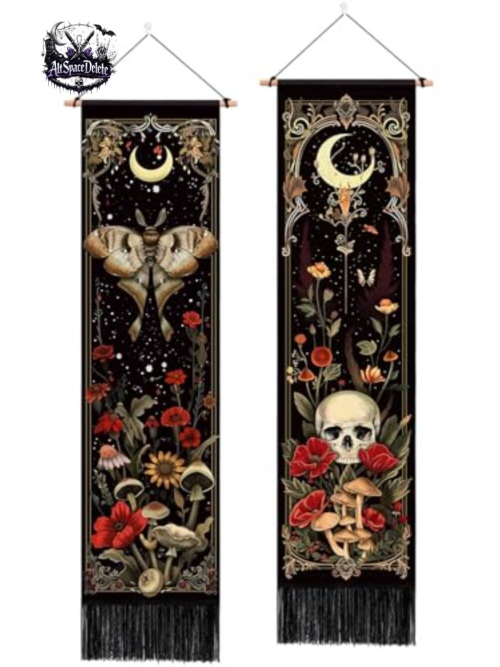 Gothic Moth Skull Tapestry Wall Decor Set of 2
